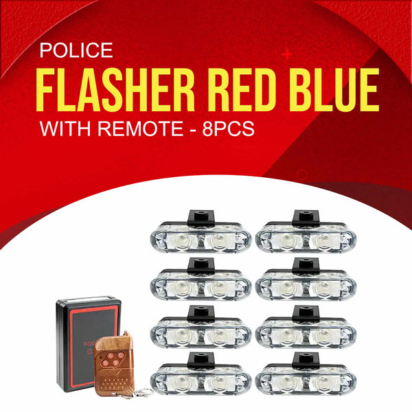 Police Flasher Red Blue with Remote - 8Pcs