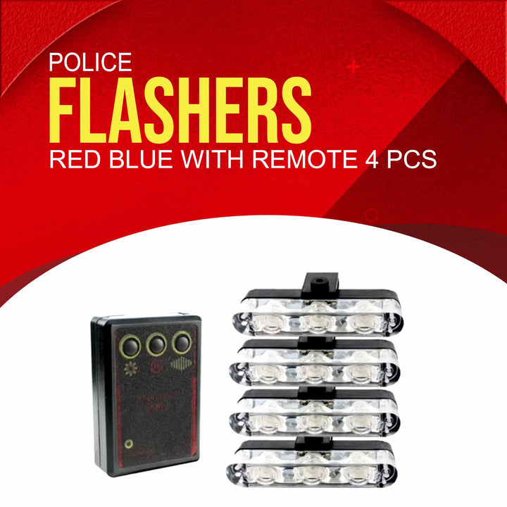 Police Flasher 4 LED Red Blue with Remote 4 Pcs