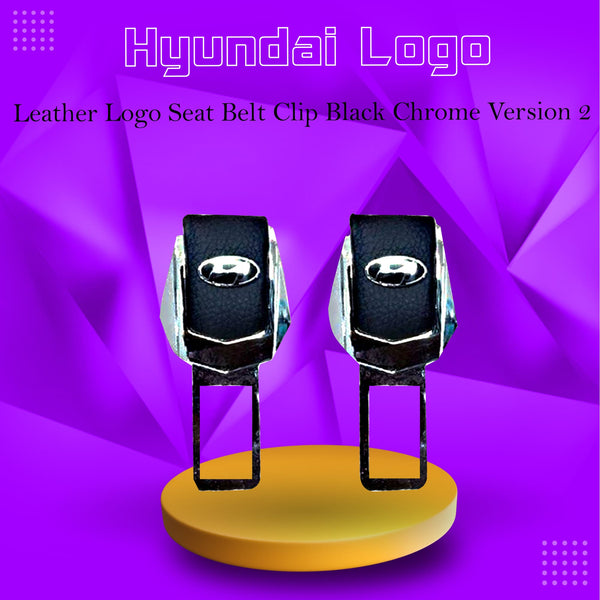 Hyundai Leather Logo Seat Belt Clip Black Chrome Version 2