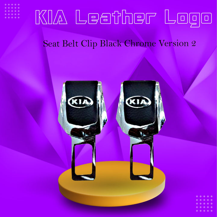 KIA Leather Logo Seat Belt Clip Black Chrome Version 2