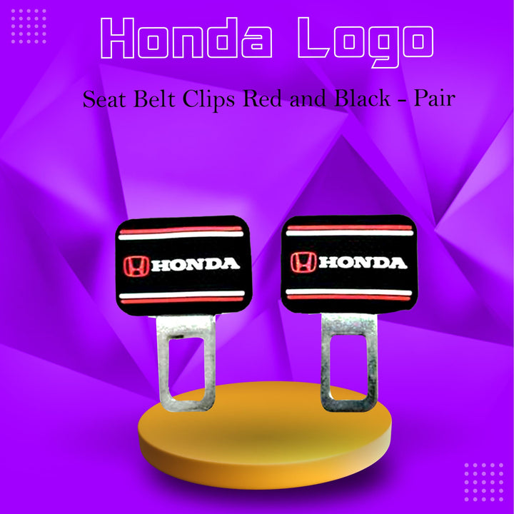 Honda With Logo Seat Belt Clips Red and Black - Pair