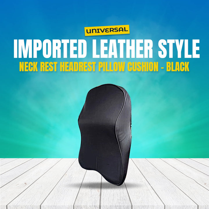 Universal Imported Leather Style Neck Rest Headrest Pillow Cushion - Black