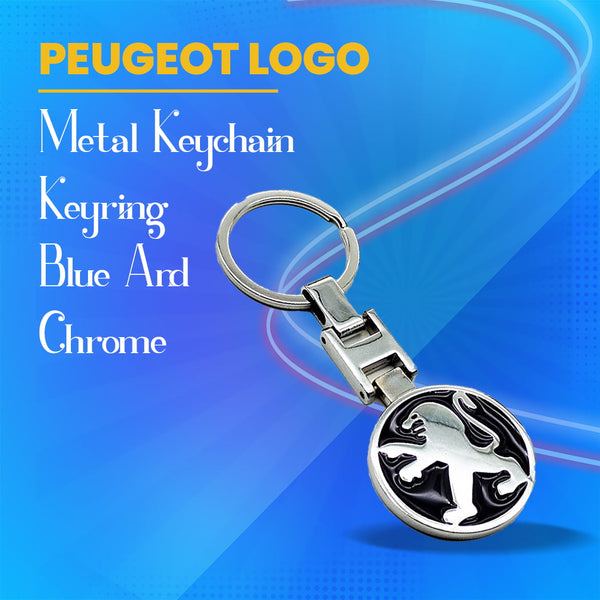 Peugeot Metal Keychain Keyring - Blue And Chrome