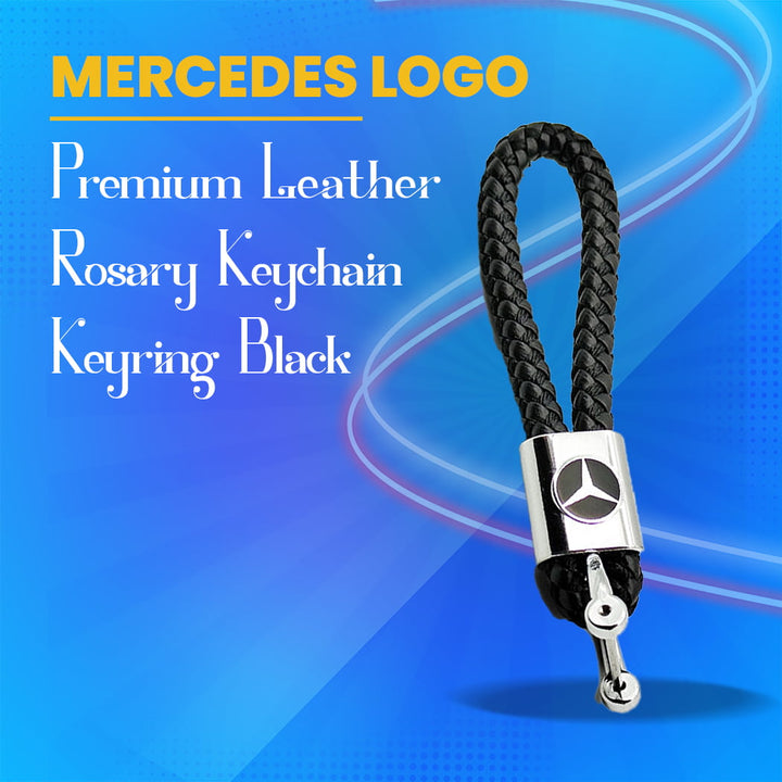 Mercedes Premium Leather Rosary Keychain Keyring - Black