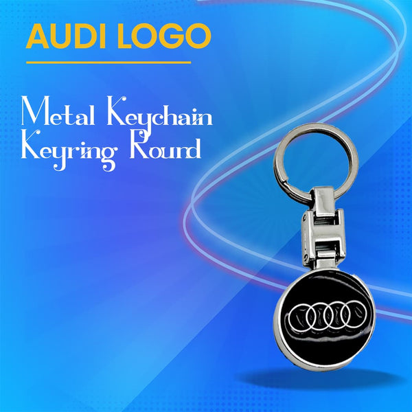 Audi Metal Keychain Keyring Round - Black And Chrome