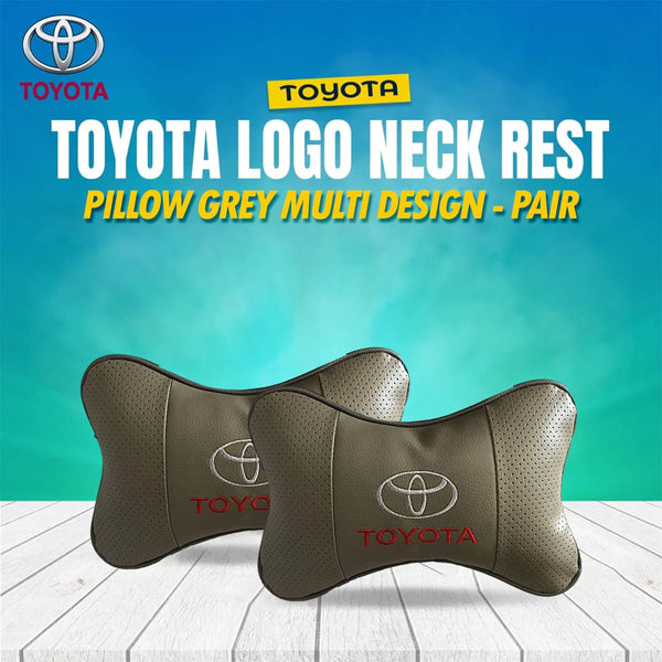 Toyota Logo Neck Rest Pillow Grey Multi Design - Pair