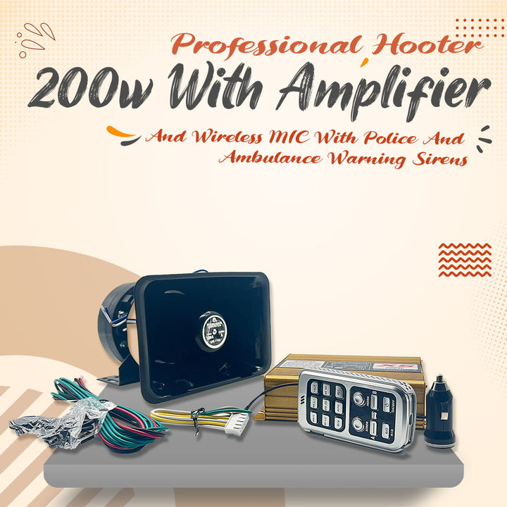 Professional Hooter 200w With Amplifier And Wireless MIC With Police And Ambulance Warning Sirens