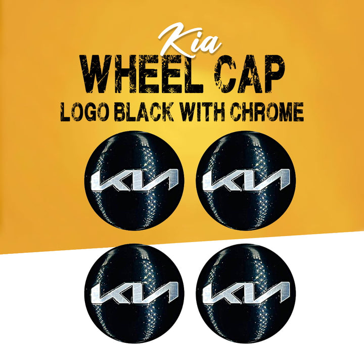 KIA Wheel Cap Logo Black With Chrome - 4 Pc - Center Hub Badge