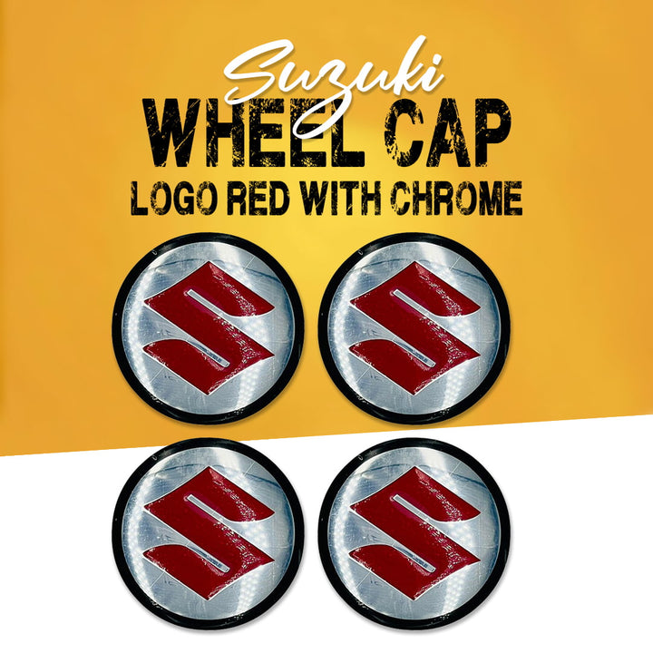 Suzuki Wheel Cap Logo Red With Chrome - 4 Pc - Center Hub Badge