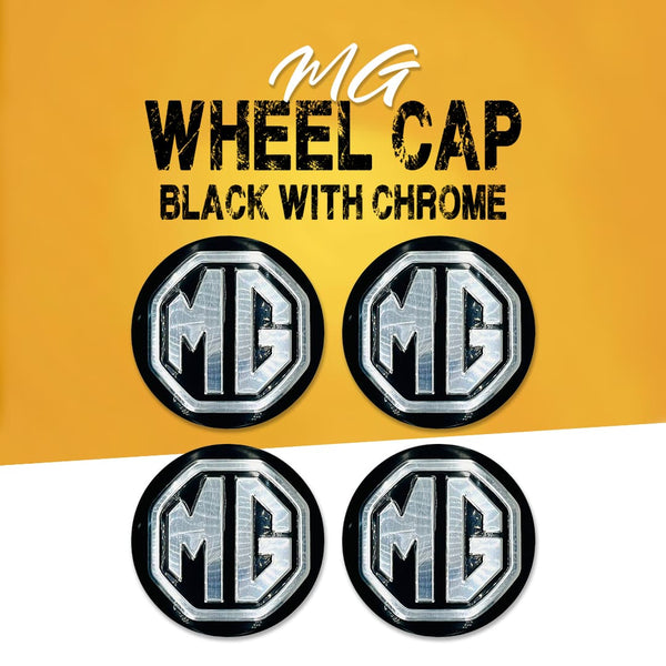 MG Logo Wheel Cap Black With Chrome - 4 Pcs - Center Hub Badge