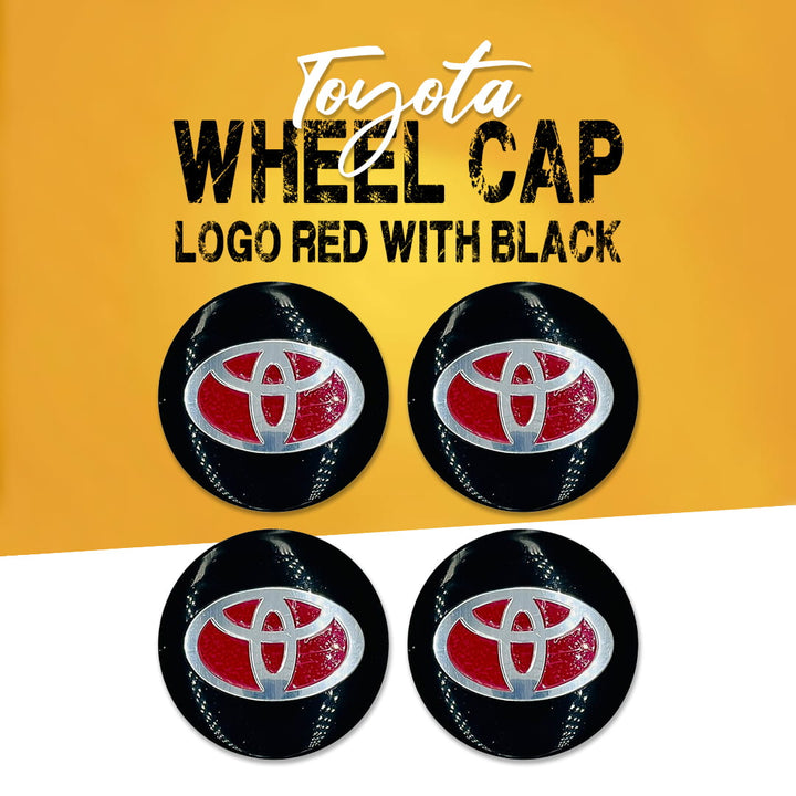 Toyota Wheel Cap Logo Red With Black - 4 Pcs - Center Hub Badge