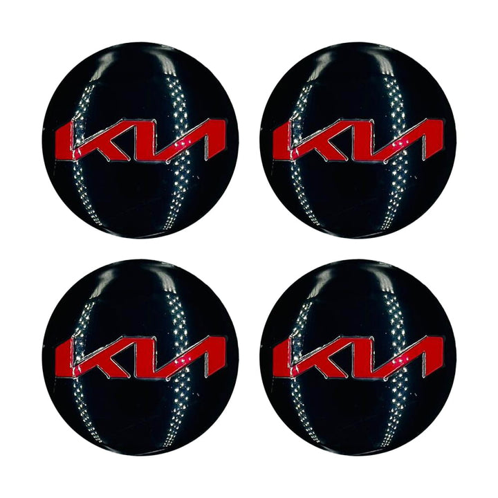 KIA Wheel Cap Logo Black With Red - 4 Pc - Center Hub Badge