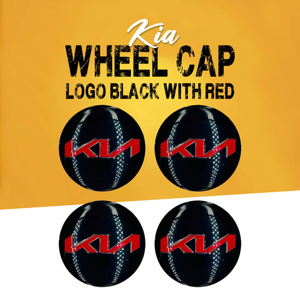 KIA Wheel Cap Logo Black With Red - 4 Pc - Center Hub Badge