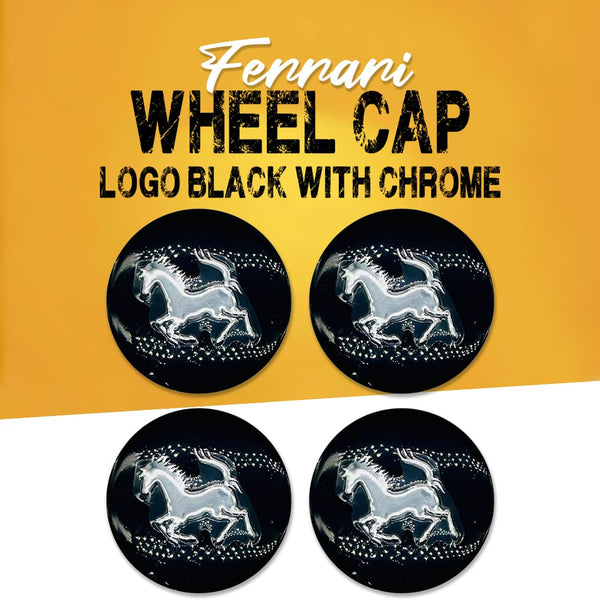 Ferrari Logo Wheel Cap Logo Black With Chrome - 4 Pieces - Center Hub Badge