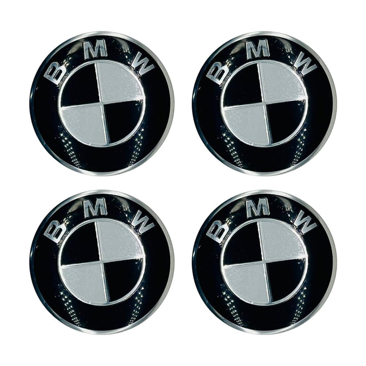 BMW Wheel Cap Logo Full Black With Chrome -4 Pieces- Center Hub Badge