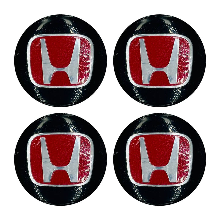 Honda Wheel Cap Logo Red And Black With Chrome - 4 pieces - Center Hub Badge