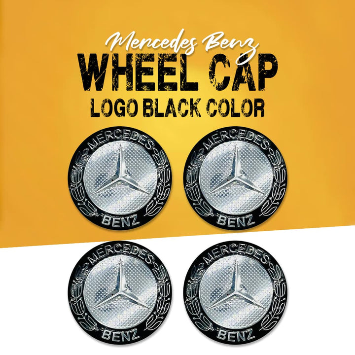 Mercedes Benz Wheel Cap Logo Black Color - 4 Pieces - Center Hub Badge