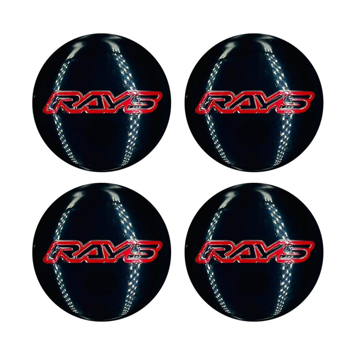 Rays Wheel Cap Logo Black With Red  - 4 Pieces - Center Hub Badge