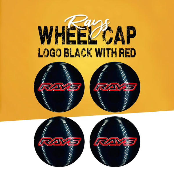 Rays Wheel Cap Logo Black With Red  - 4 Pieces - Center Hub Badge