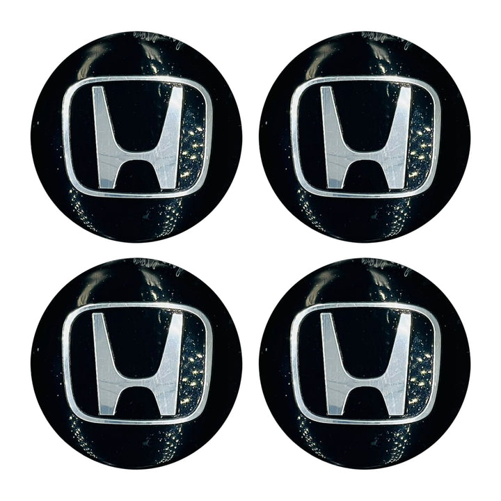 Honda Logo Wheel Cap Black Chrome Sticker Center Hub Badge - 4 Pcs