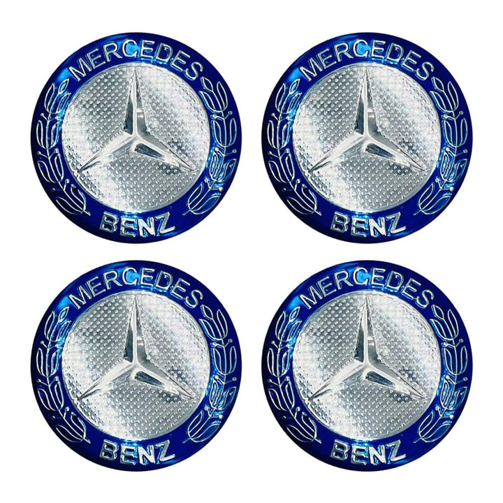 Mercedes Benz Wheel Cap Logo Blue Color Center Hub Badge Sticker - 4 Pcs