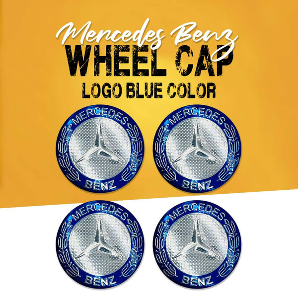 Mercedes Benz Wheel Cap Logo Blue Color Center Hub Badge Sticker - 4 Pcs