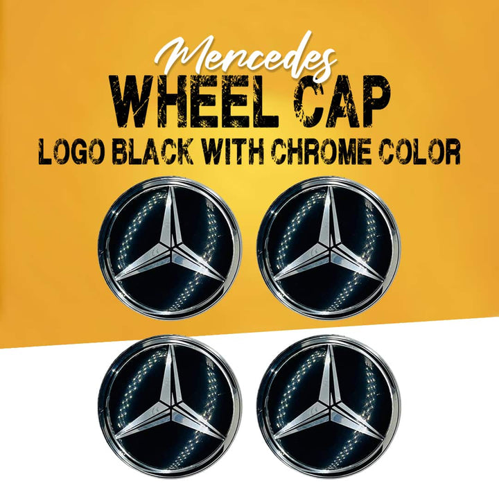 Mercedes Wheel Cap Logo Black With Chrome Color - 4 Pieces - Center Hub Badge