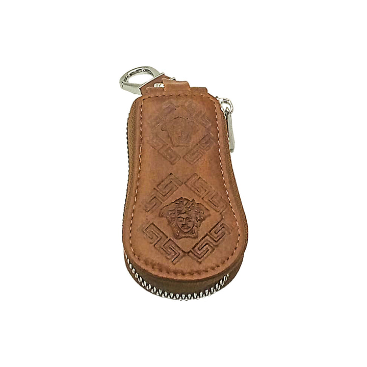 Versace Universal Zipper Leather Key Cover Pouch Brown