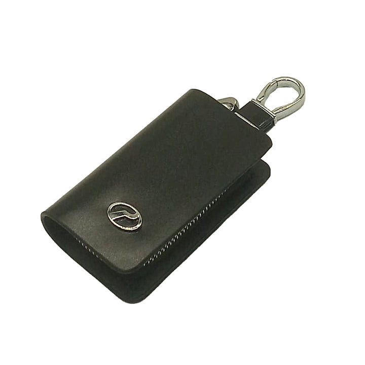 Perodua Zipper Glossy Leather Key Cover Pouch Black with Keychain Ring