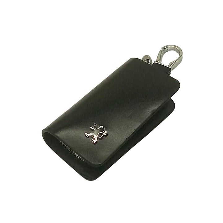 Peugeot Zipper Glossy Leather Key Cover Pouch Black with Keychain Ring