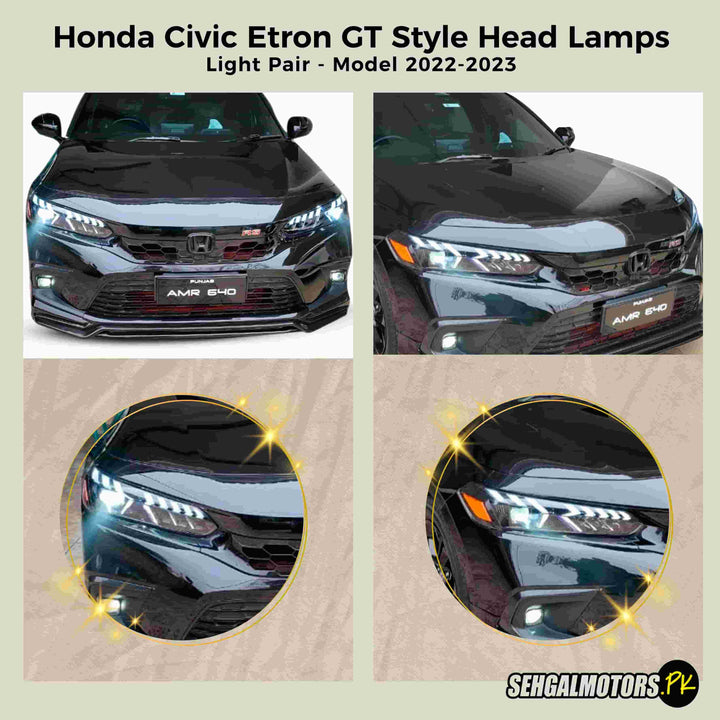 Honda Civic Etron GT Style Head Lamps Light Pair - Model 2022-2024