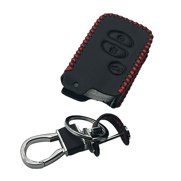 Toyota Prius / Toyota Prado Leather Key Cover 3 Button with Key Chain Ring Black - Model 2016-2019