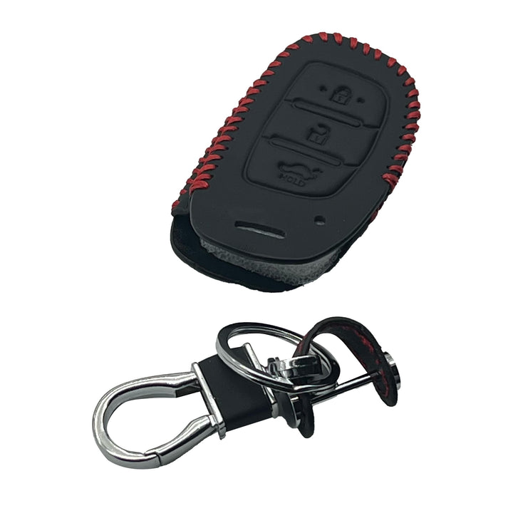 Hyundai Tucson Leather Key Cover 3 Button with Key Chain Ring Black - Model 2020-2024