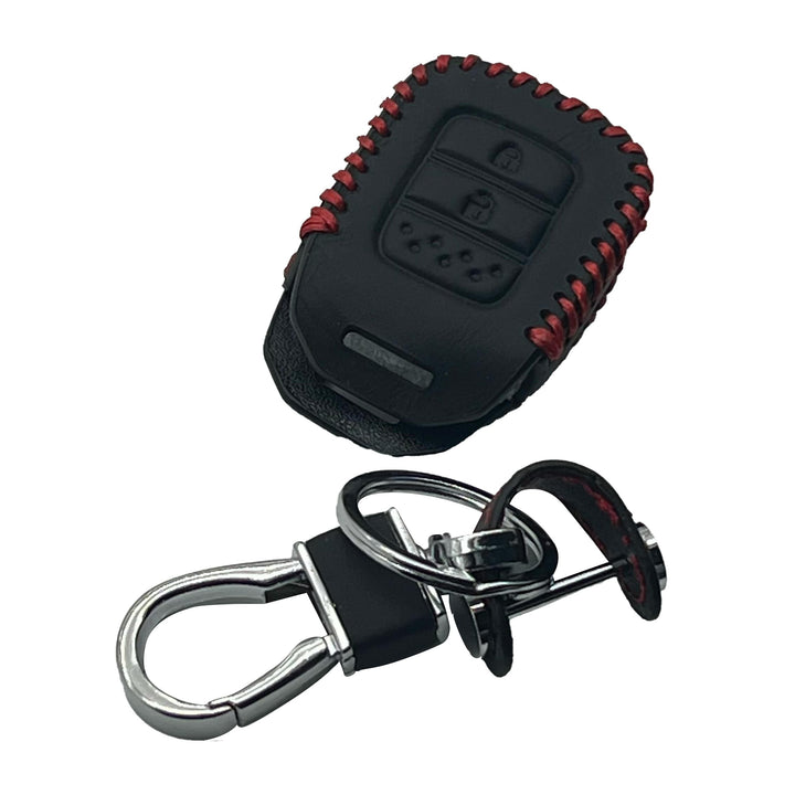 Honda BRV Leather Key Cover 2 Button with Key Chain Ring Black - Model 2017-2019