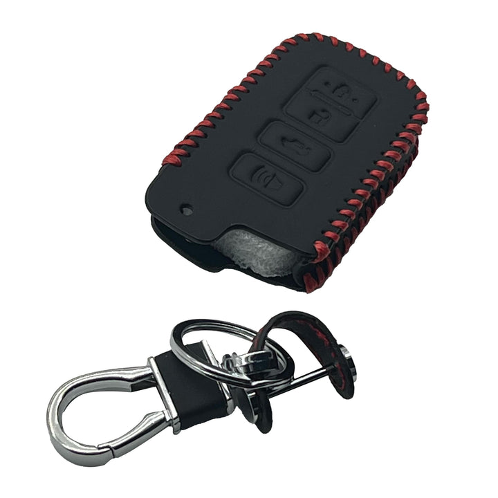 Toyota Corolla Leather Key Cover 4 Button With Key Chain Ring Black- Model 2012-2016