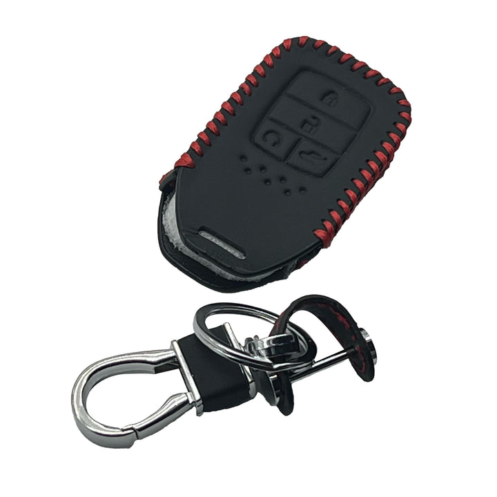 Honda Civic Leather Key Cover 4 Button with Key Chain Ring Black- Model 2016 -2021