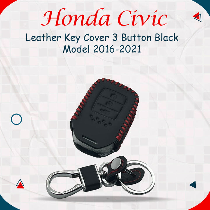 Honda Civic Leather Key Cover 3 Button Black - Model 2016-2021