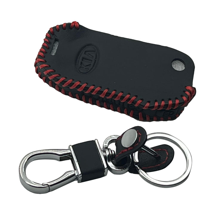 Kia Alpha Leather Key Cover Jack Knife 4 Button with Key Chain Ring Black - Model 2020-2021