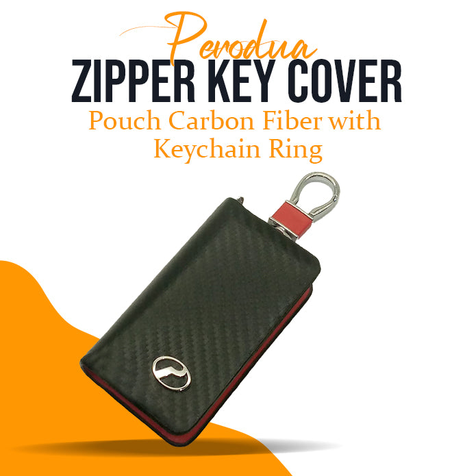 Perodua Zipper Key Cover Pouch Carbon Fiber with Keychain Ring