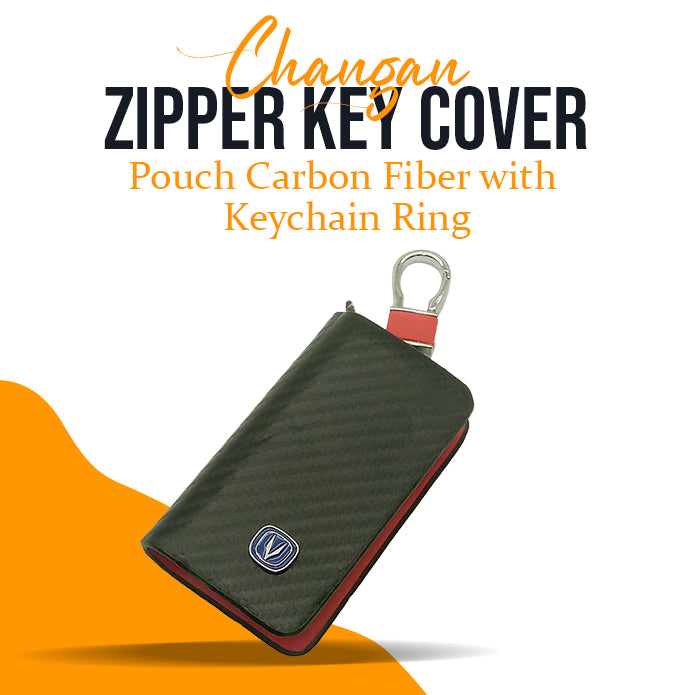 Changan Zipper Key Cover Pouch Carbon Fiber with Keychain Ring