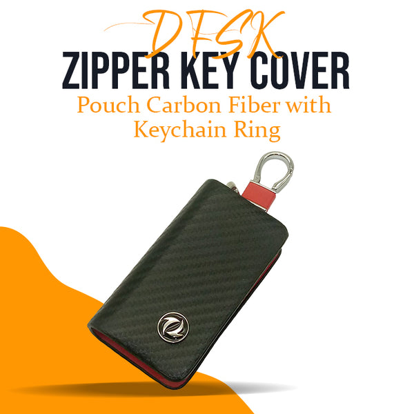 DFSK Zipper Key Cover Pouch Carbon Fiber with Keychain Ring