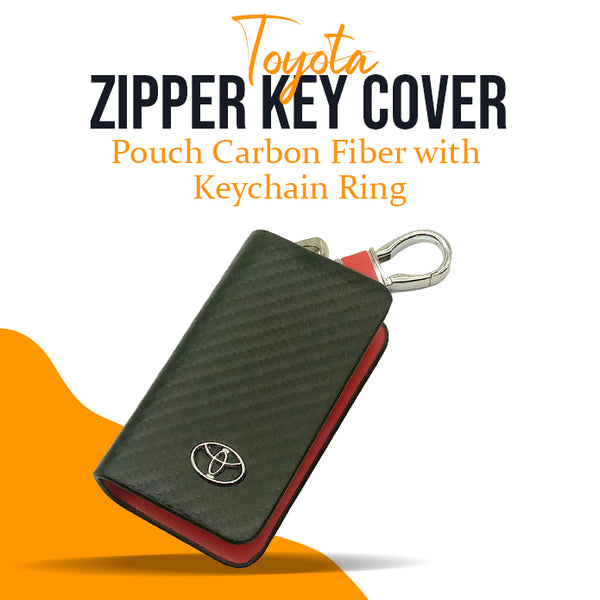 Toyota Zipper Key Cover Pouch Carbon Fiber with Keychain Ring