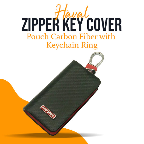 Haval Zipper Key Cover Pouch Carbon Fiber with Keychain Ring