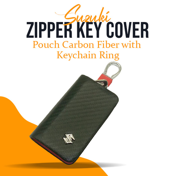 Suzuki Zipper Key Cover Pouch Carbon Fiber with Keychain Ring