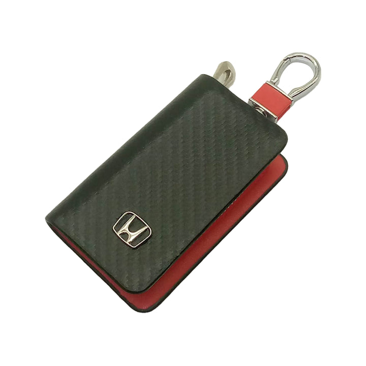 Honda Zipper Key Cover Pouch Carbon Fiber with Keychain Ring