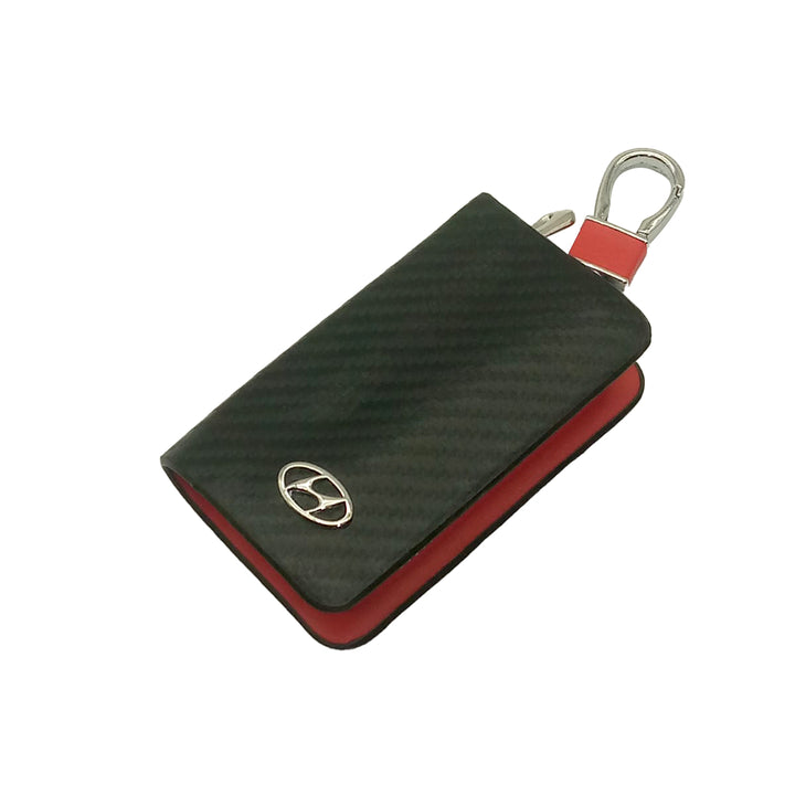 Hyundai Zipper Key Cover Pouch Carbon Fiber with Keychain Ring