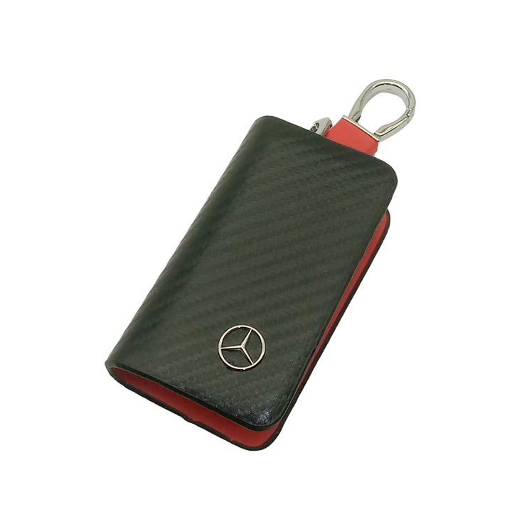 Mercedes Zipper Key Cover Pouch Carbon Fiber with Keychain Ring