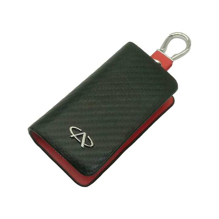 Cherry Zipper Key Cover Pouch Carbon Fiber with Keychain Ring