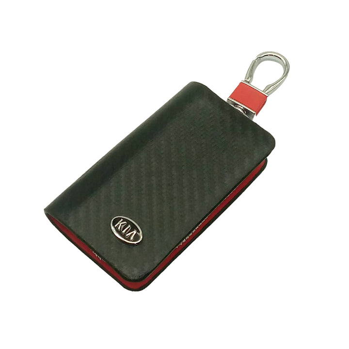 Kia Zipper Key Cover Pouch Carbon Fiber with Keychain Ring