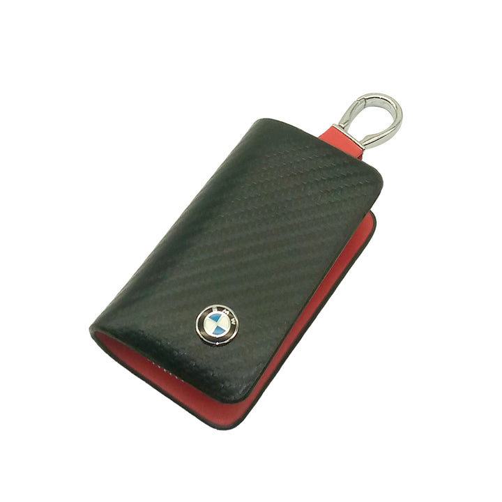 BMW Zipper Key Cover Pouch Carbon Fiber with Keychain Ring